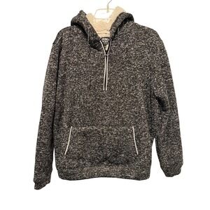 Rebel Star Pullover Hoodie Black Gray Sherpa Lined Warm Zip Up Women's Size M